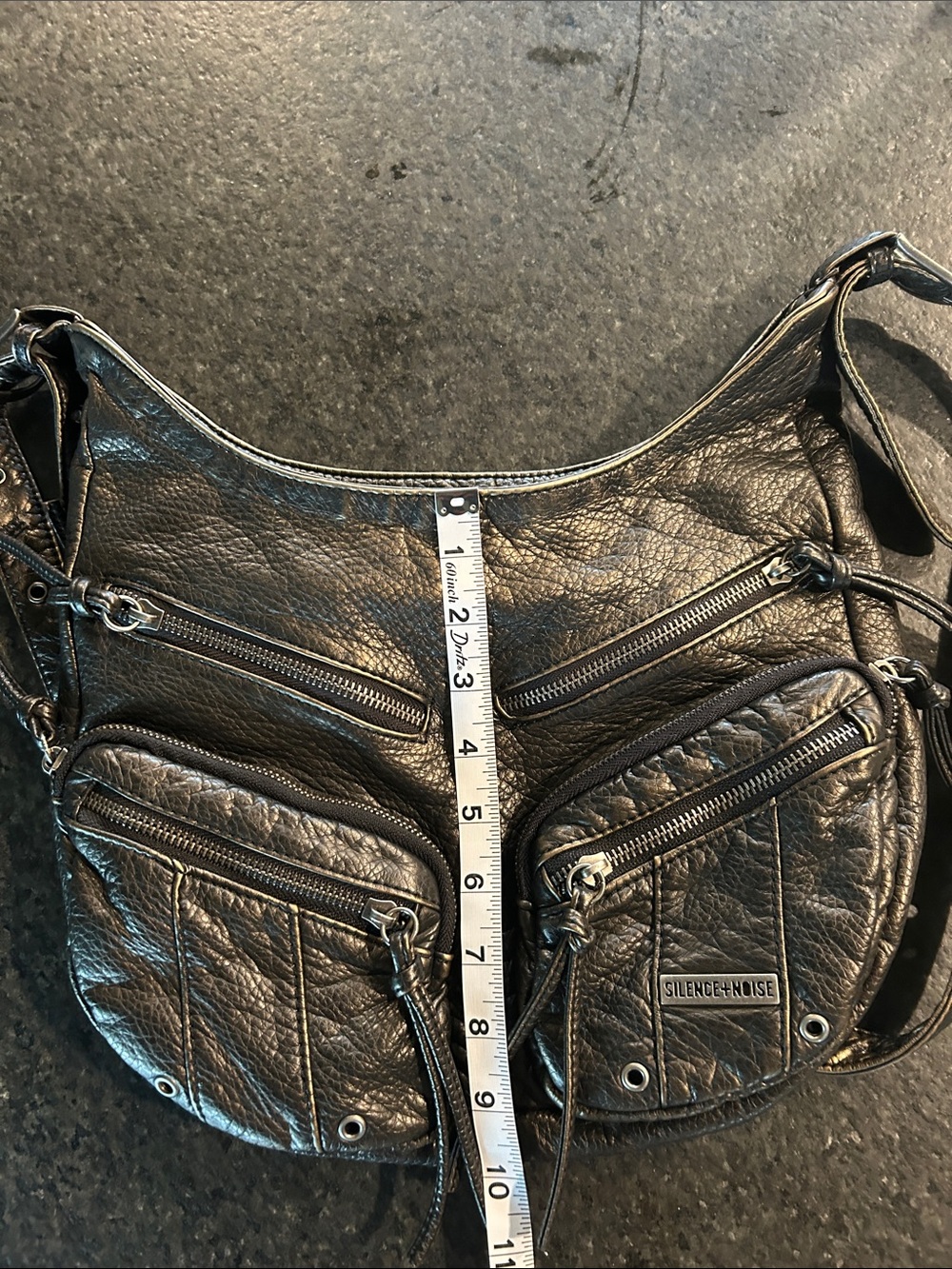 Leather Multi-Zip Hobo Shoulder Bag - Gunmetal - Picture 14 of 15